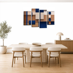LR Blue Abstract Wall Art Picture – Cream Modern Framed 4 Panel Split Canvas Print | Ready to Hang | Modern Wall Art for Living Room, Bedroom & Office