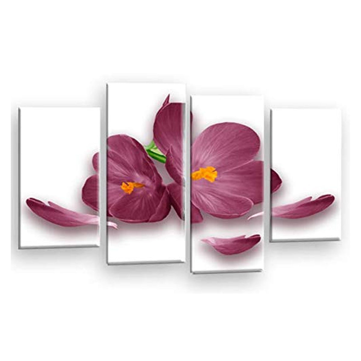 LR Floral Wall Art Picture – Purple & White Orchid Framed 4 Panel Split Canvas Print | Ready to Hang | Modern Wall Art for Living Room, Bedroom & Office