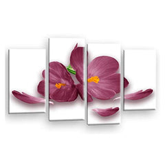 LR Floral Wall Art Picture – Purple & White Orchid Framed 4 Panel Split Canvas Print | Ready to Hang | Modern Wall Art for Living Room, Bedroom & Office