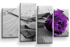 LR Purple Rose Floral Wall Art Flower Picture Split Panel Canvas Framed Print Home Ready to Hang