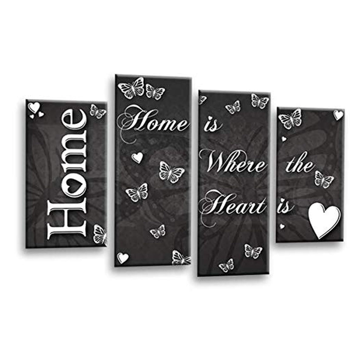 LR Love Quote Home Wall Art Picture – Grey & White Framed 4 Panel Split Canvas Print | Ready to Hang | Modern Wall Art for Living Room, Bedroom & Office