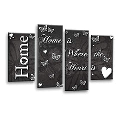 LR Love Quote Home Wall Art Picture – Grey & White Framed 4 Panel Split Canvas Print | Ready to Hang | Modern Wall Art for Living Room, Bedroom & Office