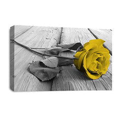 LR Floral Wall Art Picture – Grey, White & Mustard Framed Canvas Print | Ready to Hang | Modern Wall Art for Living Room, Bedroom & Office