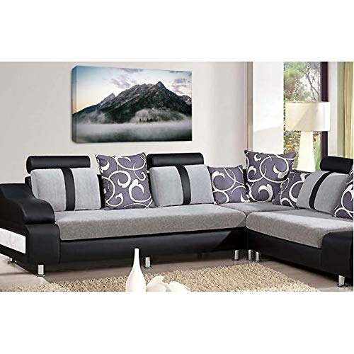 LR Landscape Wall Art Print Lake Mountains Fields Home Framed Canvas Panel Picture Ready to Hang
