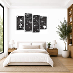 LR Love Quote Home Wall Art Picture – Grey & White Framed 4 Panel Split Canvas Print | Ready to Hang | Modern Wall Art for Living Room, Bedroom & Office