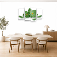 LR Floral Rose Orchid Wall Art Picture – Green & White Framed 4 Panel Split Canvas Print | Ready to Hang | Modern Wall Art for Living Room, Bedroom & Office