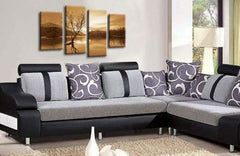 LR Landscape Lake Wall Art Picture Cream Brown Mountain Floral Framed Split Panel Canvas Print
