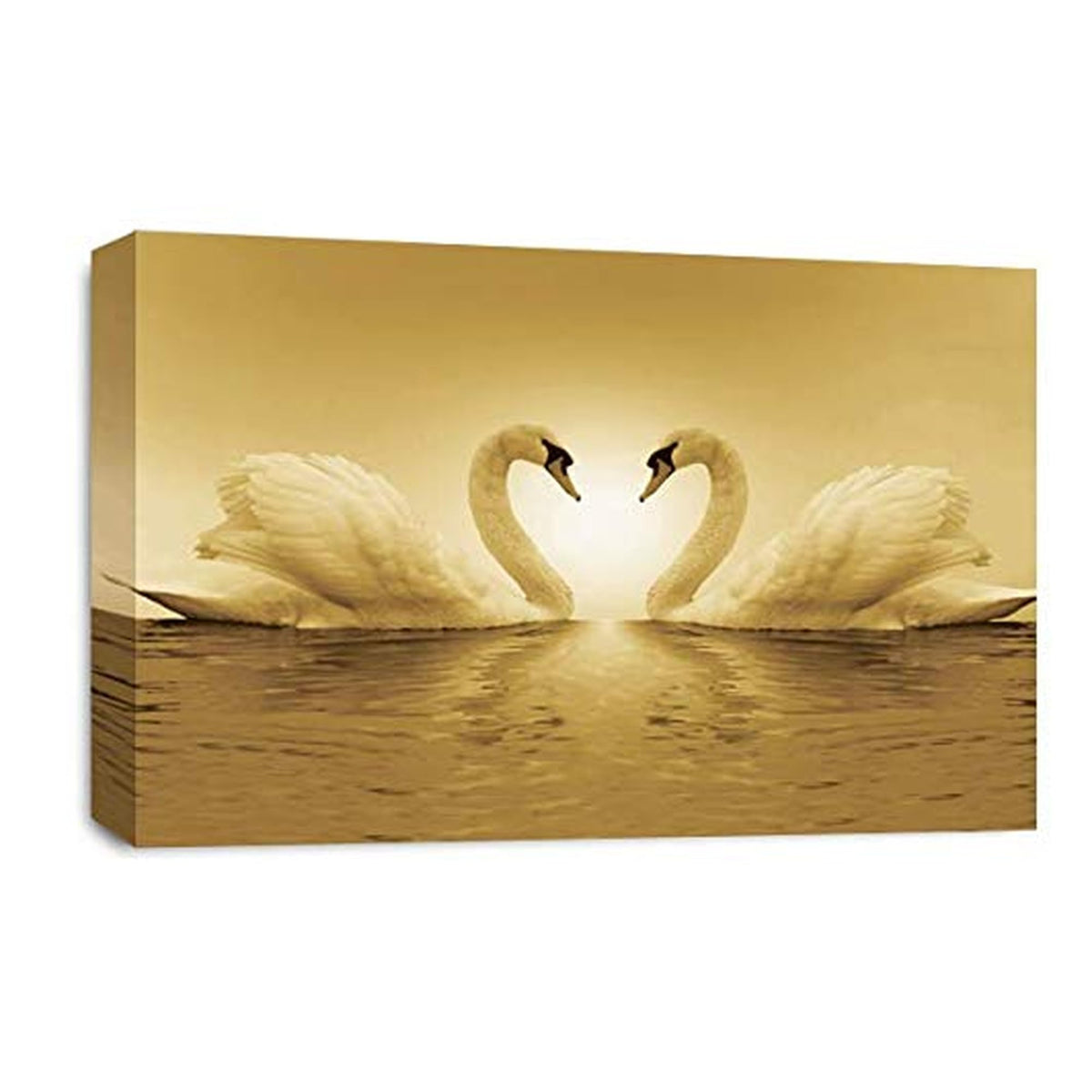 LR Love Heart Swans Wall Art Picture – Cream & White Framed Canvas Print | Ready to Hang | Modern Wall Art for Living Room, Bedroom & Office