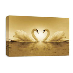 LR Love Heart Swans Wall Art Picture – Cream & White Framed Canvas Print | Ready to Hang | Modern Wall Art for Living Room, Bedroom & Office