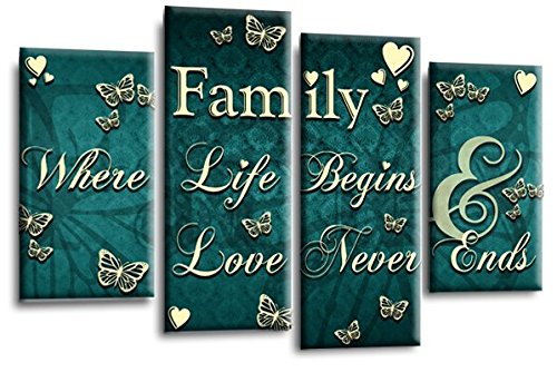 LR Family Love Quote Art Print Teal Cream Home Framed Split Canvas Picture Ready to Hang