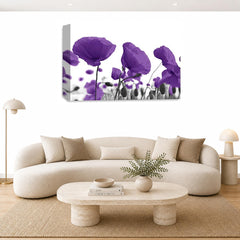LR Floral Poppy Rose Wall Art Picture – Purple & White Framed Canvas Print | Ready to Hang | Modern Wall Art for Living Room, Bedroom & Office