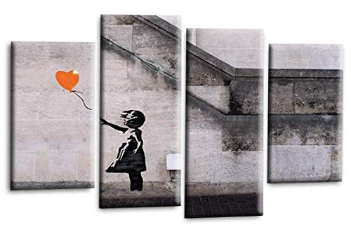 LR Banksy Heart Art Print Orange Grey Balloon Girl Framed Canvas Split Wall Picture Ready to Hang