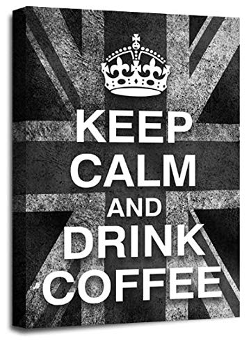 LR Keep Calm Wall Art Canvas Picture Drink Coffee Grey White Union Jack Home Framed Panel Print Ready to Hang