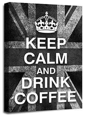 LR Keep Calm Wall Art Canvas Picture Drink Coffee Grey White Union Jack Home Framed Panel Print Ready to Hang