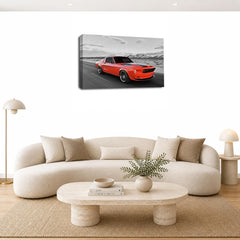 LR Ford Mustang Wall Art Picture – Red Sports Car Framed Canvas Print | Ready to Hang | Modern Wall Art for Living Room, Bedroom & Office