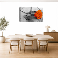LR Floral Rose Wall Art Picture – Grey & Orange Framed Canvas Print | Ready to Hang | Modern Wall Art for Living Room, Bedroom & Office