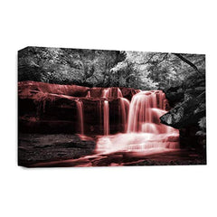 LR Red Waterfall Wall Art Picture – Grey & White Forest Framed Canvas Print | Ready to Hang | Modern Wall Art for Living Room, Bedroom & Office