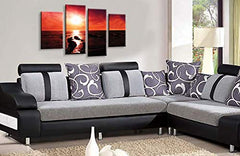 LR Sunset Beach Wall Art Picture – Red & Gold Seascape Framed 4 Panel Split Canvas Print | Ready to Hang | Modern Wall Art for Living Room, Bedroom & Office