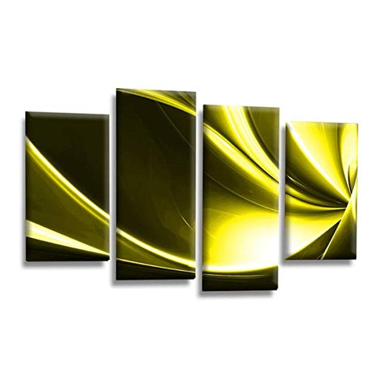 LR Yellow Abstract Wall Art Picture – Black & White Modern Framed 4 Panel Split Canvas Print | Ready to Hang | Modern Wall Art for Living Room, Bedroom & Office