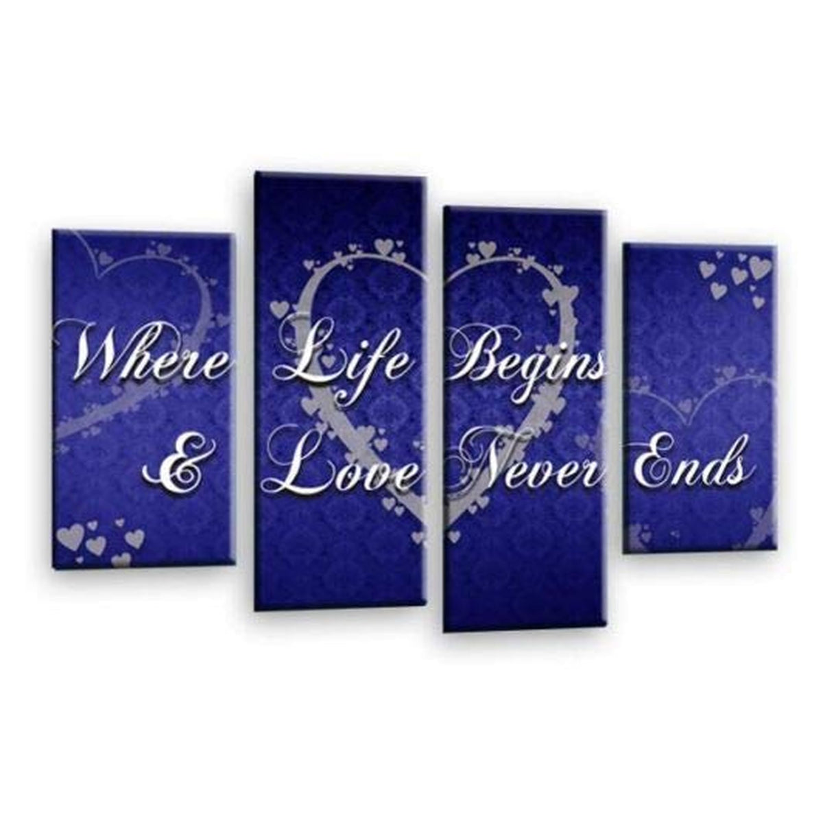 LR Love Wall Art Picture – Grey & Blue Quote Framed 4 Panel Split Canvas Print | Ready to Hang | Modern Wall Art for Living Room, Bedroom & Office