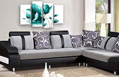LR Floral Teal Rose Wall Art Picture White Flower Painting Framed Split Canvas Panel Print