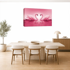 LR Love Heart Swans Wall Art Picture – Pink & White Framed Canvas Print | Ready to Hang | Modern Wall Art for Living Room, Bedroom & Office