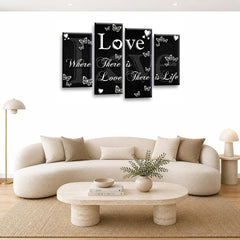 LR Love Quote Wall Art Picture – Black & White Framed 4 Panel Split Canvas Print | Ready to Hang | Modern Wall Art for Living Room, Bedroom & Office
