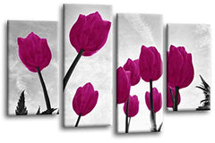 LR Floral Rose Tulip Wall Art Picture Flower Grey Purple Framed Split Print Ready to Hang