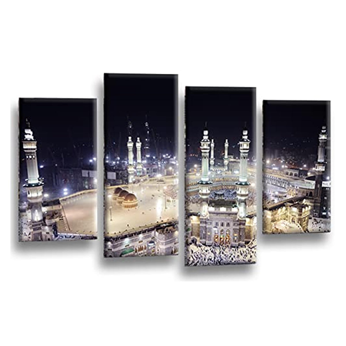 LR Mecca Islamic Wall Art Picture Framed 4 Panel Split Canvas Print | Ready to Hang | Modern Wall Art for Living Room, Bedroom & Office