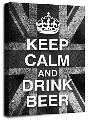LR Keep Calm Wall Art Canvas Picture Drink Beer Grey White Union Jack Home Framed Panel Print Ready to Hang