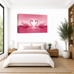 LR Love Heart Swans Wall Art Picture – Pink & White Framed Canvas Print | Ready to Hang | Modern Wall Art for Living Room, Bedroom & Office