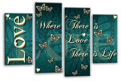 LR Love Quote Wall Art Picture Teal Cream Family Framed Split Panel Print Ready to Hang