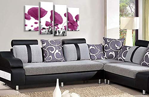 LR Floral Rose Poppy Wall Art Picture Purple White Flower Framed Split Canvas Print Ready to Hang