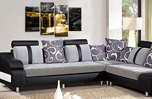 LR Waterfall Orange Wall Art Picture Forrest Landscape Grey Framed Split Canvas Print Ready to Hang