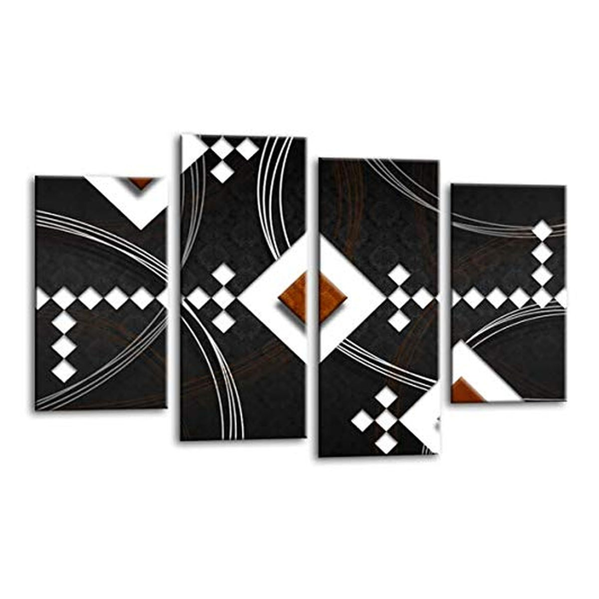 LR Brown Abstract Wall Art Picture – Black & White Modern Framed 4 Panel Split Canvas Print | Ready to Hang | Modern Wall Art for Living Room, Bedroom & Office