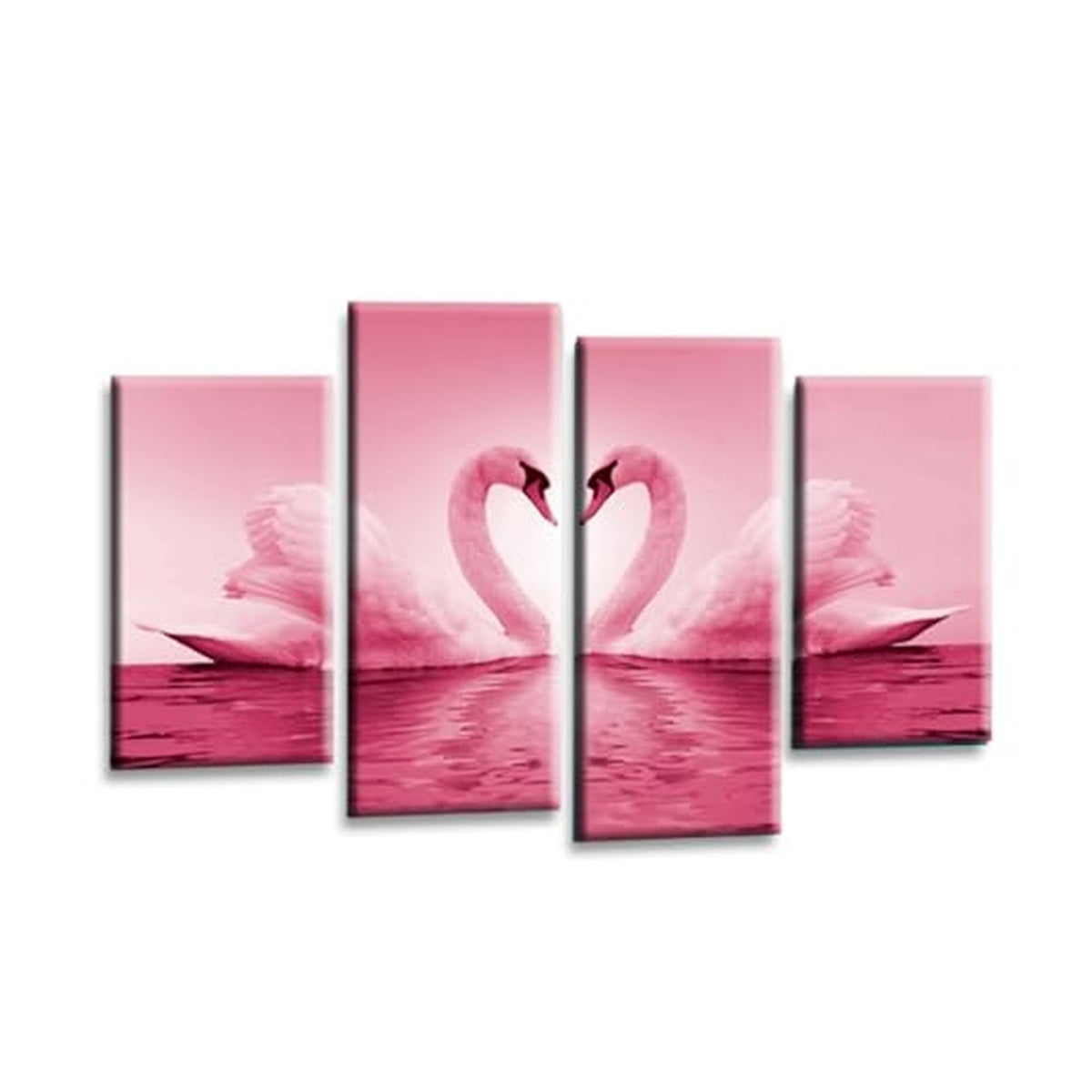 LR Love Swans Wall Art Picture – Pink & Cream Heart Framed 4 Panel Split Canvas Print | Ready to Hang | Modern Wall Art for Living Room, Bedroom & Office