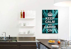 LR Keep Calm Wall Art Canvas Picture Carry On Teal White Union Jack Home Framed Panel Print Ready to Hang