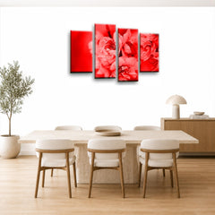 LR Floral Rose Wall Art Picture – Red & Cream Framed 4 Panel Split Canvas Print | Ready to Hang | Modern Wall Art for Living Room, Bedroom & Office