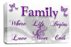 LR Family Love Quote Wall Art Canvas Purple White Framed Home Picture Panel Print Ready to Hang