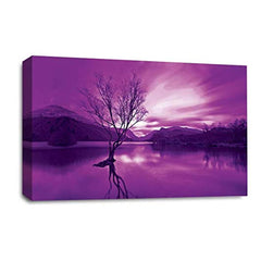 LR Landscape Sunset Wall Art Picture – Purple & Cream Seascape Framed Canvas Print | Ready to Hang | Modern Wall Art for Living Room, Bedroom & Office