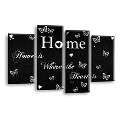 LR Love Quote Home Wall Art Picture – Black & White Framed 4 Panel Split Canvas Print | Ready to Hang | Modern Wall Art for Living Room, Bedroom & Office