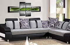 LR Abstract Wall Art Canvas Picture Green Black White Squares Large Home Split Panel Print Ready to Hang