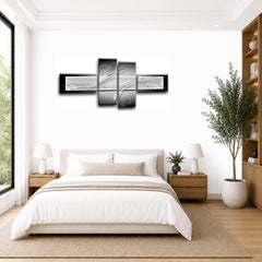 LR Abstract Wall Art Picture – Black & White Modern Framed 4 Panel Split Canvas Print | Ready to Hang | Modern Wall Art for Living Room, Bedroom & Office