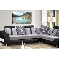 LR Landscape Wall Art Picture – Mountain Lake Framed Canvas Print | Ready to Hang | Modern Wall Art for Living Room, Bedroom & Office