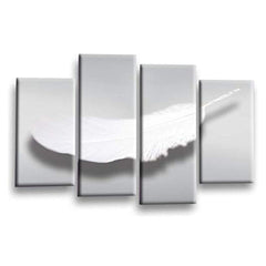 LR Abstract Grey Wall Art Picture – White Modern Framed 4 Panel Split Canvas Print | Ready to Hang | Modern Wall Art for Living Room, Bedroom & Office