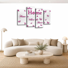 LR Love Quote Home Wall Art Picture – Pink & White Framed 4 Panel Split Canvas Print | Ready to Hang | Modern Wall Art for Living Room, Bedroom & Office