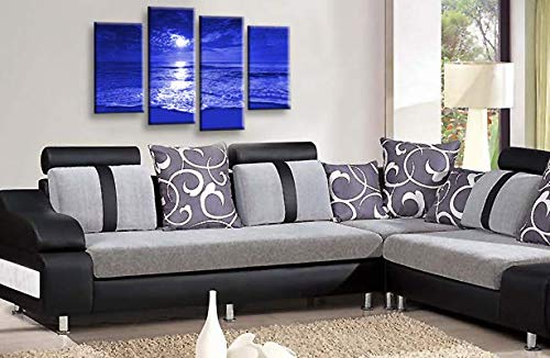 LR Sunset Beach Wall Art Picture Blue Cream Seascape Love Framed Split Canvas Print Ready to Hang