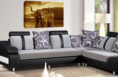 LR Highland Cow Stag Wall Art Scottish Animal Canvas Picture Print Brown Cream Ready to Hang
