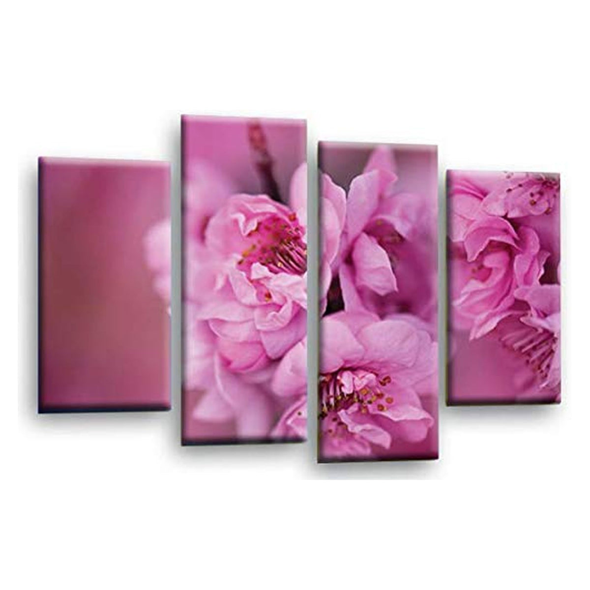 LR Floral Wall Art Picture – Pink & Cream Framed 4 Panel Split Canvas Print | Ready to Hang | Modern Wall Art for Living Room, Bedroom & Office