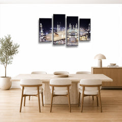 LR Mecca Islamic Wall Art Picture Framed 4 Panel Split Canvas Print | Ready to Hang | Modern Wall Art for Living Room, Bedroom & Office
